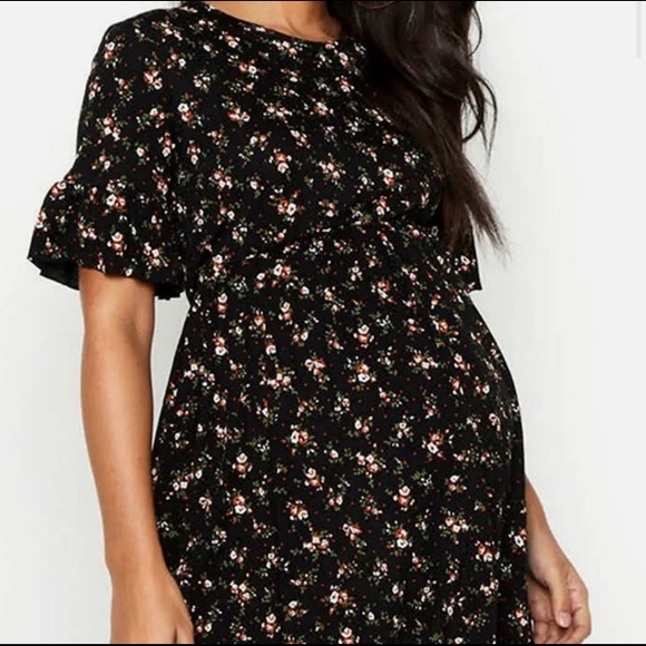 Boohoo Maternity Floral Frill Sleeve Smock Dress - Picture 2 of 3